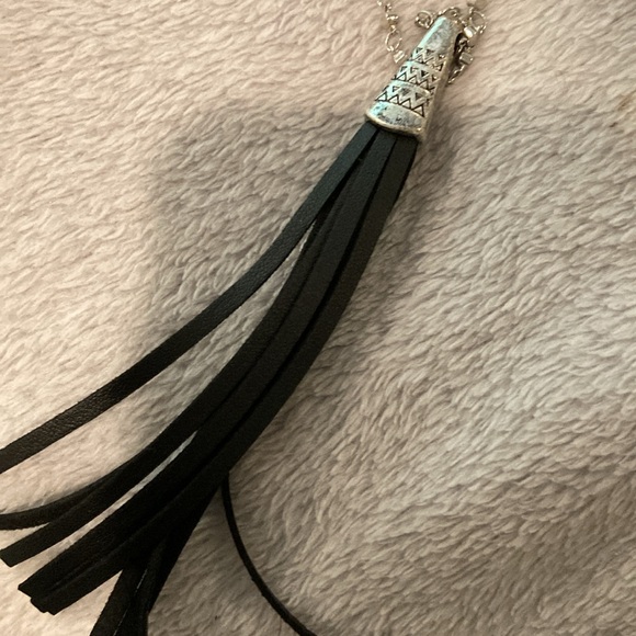 Free People Silver Medal Necklace with Black Vegan Tassel - Picture 5 of 6